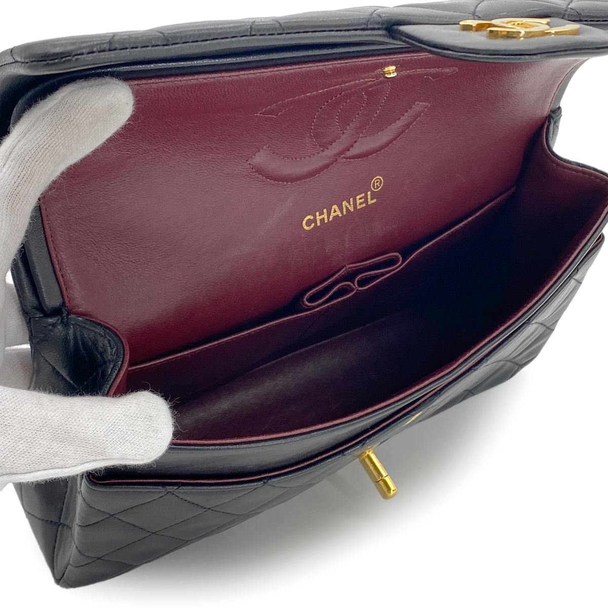 CHANEL VINTAGE CLASSIC FLAP MEDIUM CHAIN SHOULDER BAG BLACK LAMB SKIN 90281816