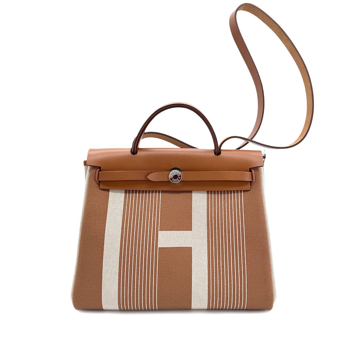 HERMES HER BAG ZIP PM 31 FAUVE PALLADIUM HARDWARE VACHE HUNTER TOILE H TOTE SHOULDER BAG Z 90281817