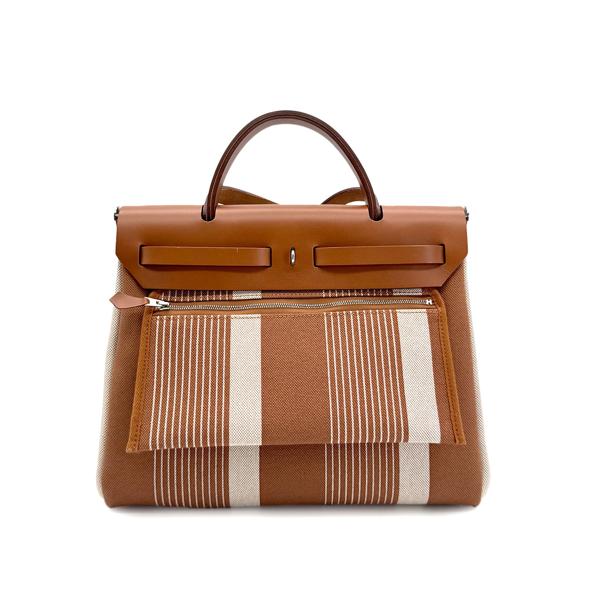 HERMES HER BAG ZIP PM 31 FAUVE PALLADIUM HARDWARE VACHE HUNTER TOILE H TOTE SHOULDER BAG Z 90281817