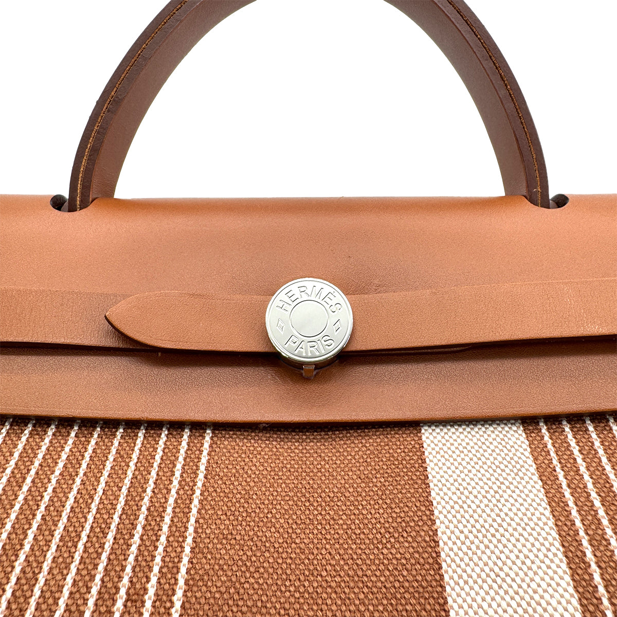 HERMES HER BAG ZIP PM 31 FAUVE PALLADIUM HARDWARE VACHE HUNTER TOILE H TOTE SHOULDER BAG Z 90281817