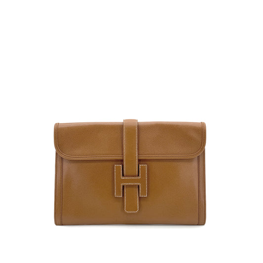 HERMES JIGE CLUTCH BAG GOLD COUCHEVEL 〇U 90281824