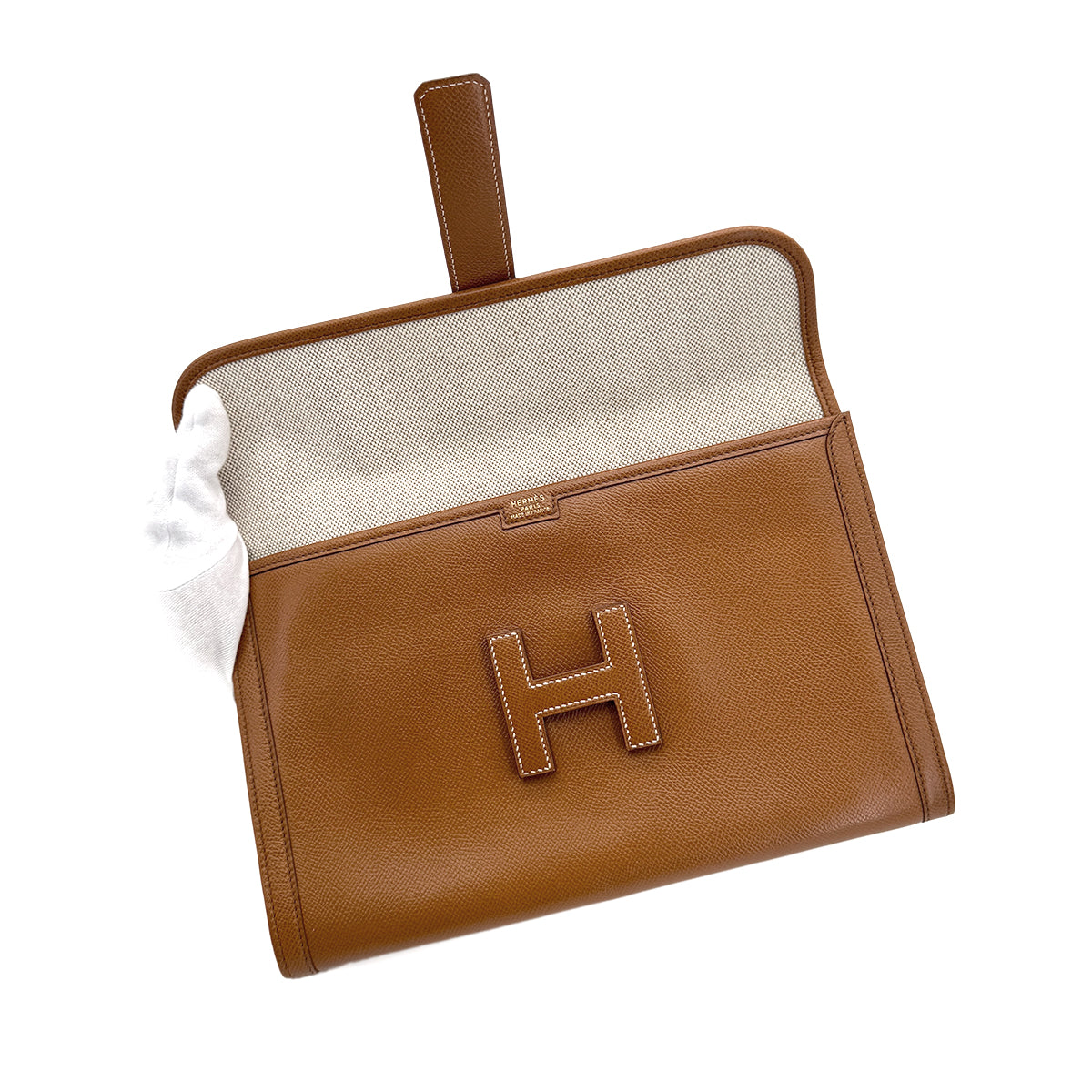 HERMES JIGE CLUTCH BAG GOLD COUCHEVEL 〇U 90281824