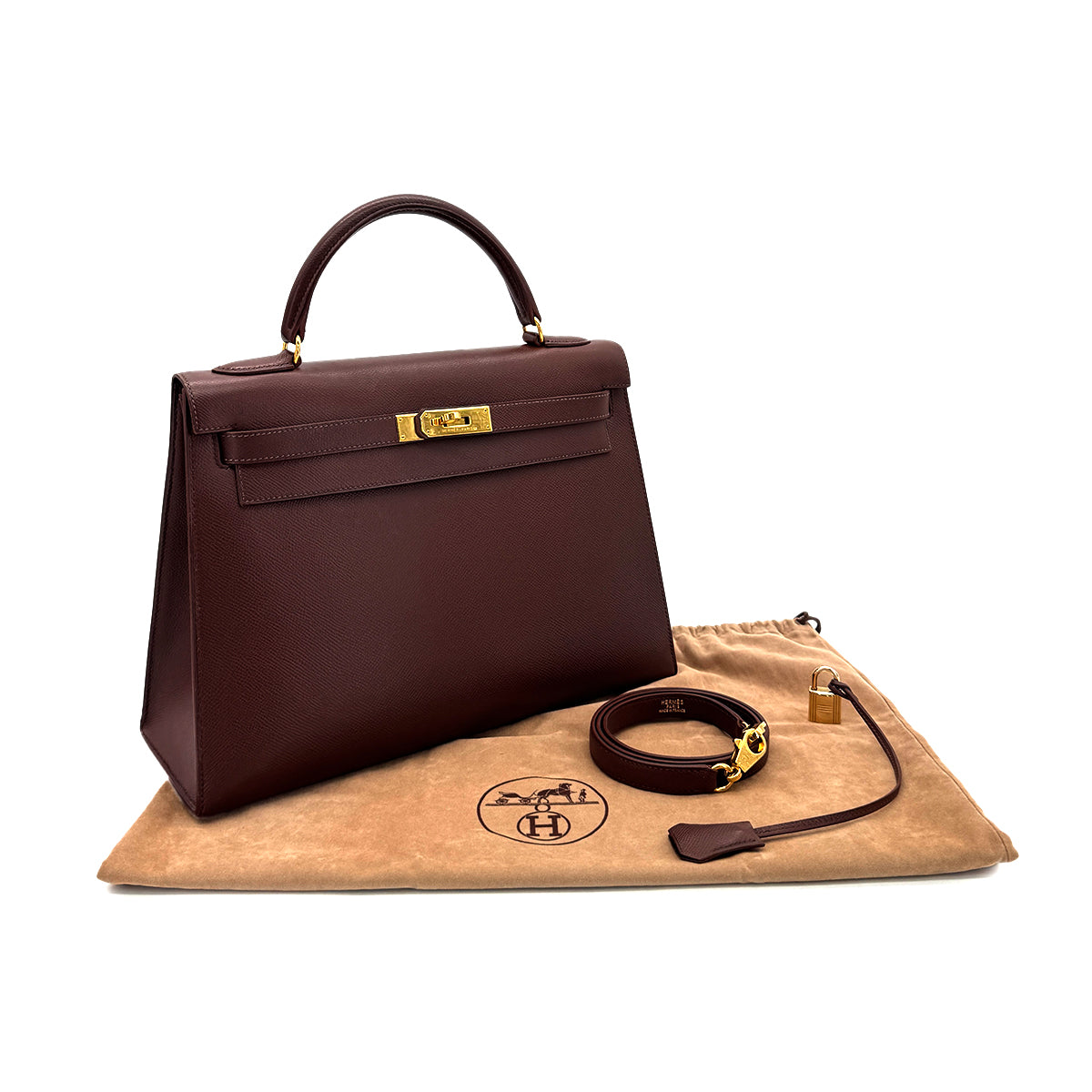 HERMES KELLY 32 SELLIER HAVANE COUCHEVEL HAND SHOULDER BAG 〇Z GHW 90281825