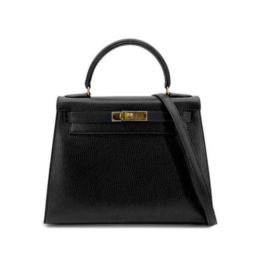 HERMES KELLY 28 SELLIER BLACK ARDENNES HAND SHOULDER BAG 〇Z GHW 90281826