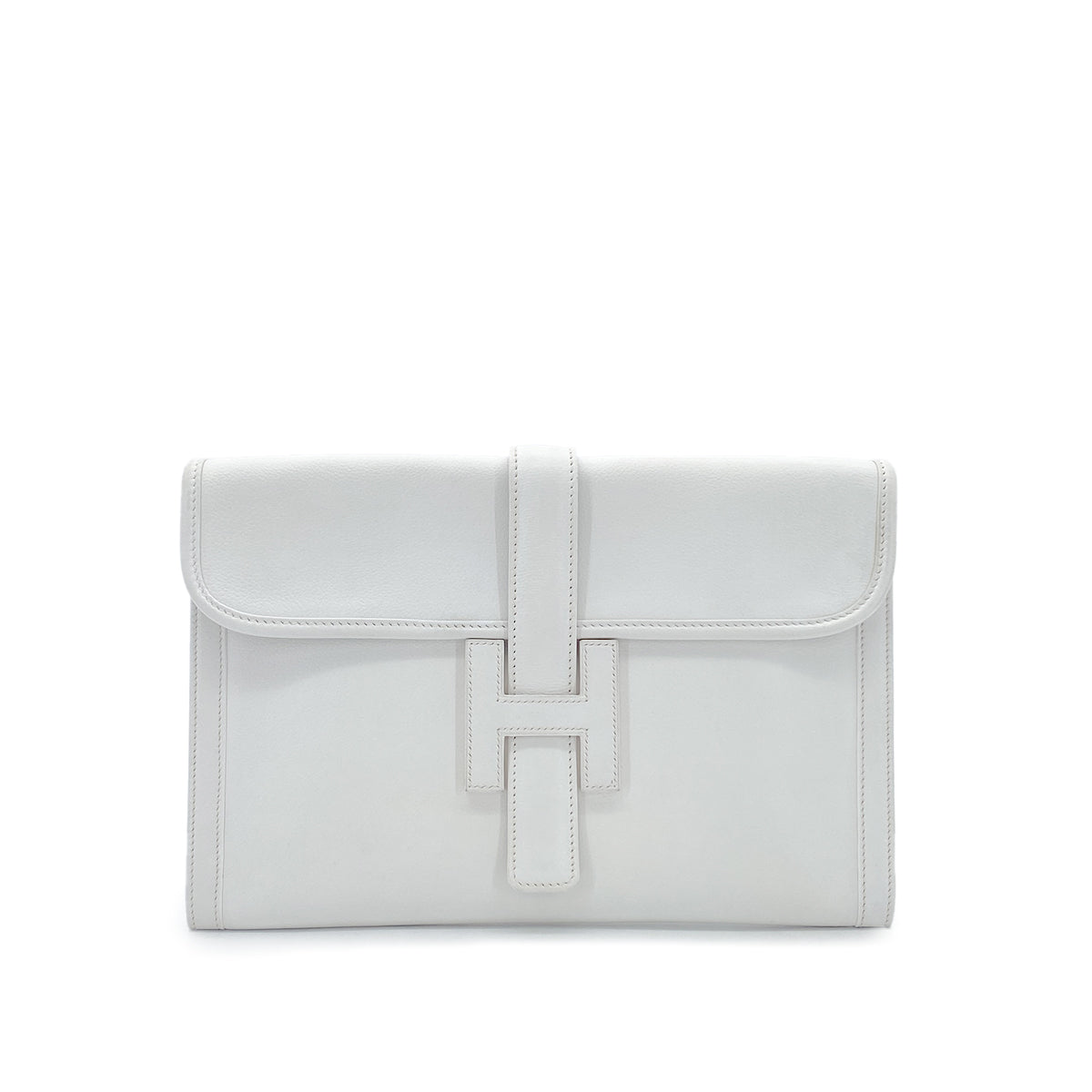 HERMES JIGE CLUTCH BAG WHITE VEAU GRAINE 〇P 90281832