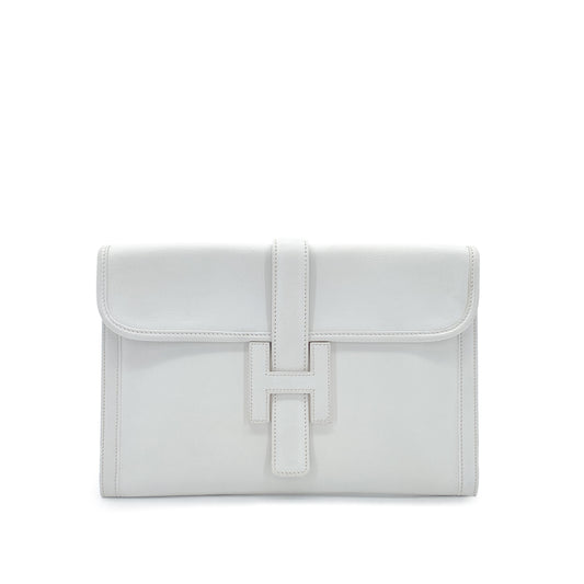 HERMES JIGE CLUTCH BAG WHITE VEAU GRAINE 〇P 90281832