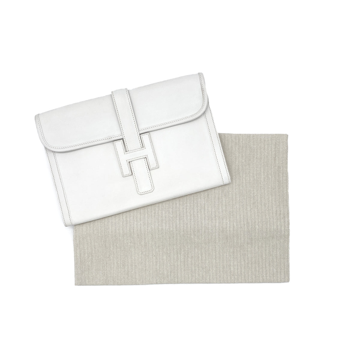 HERMES JIGE CLUTCH BAG WHITE VEAU GRAINE 〇P 90281832