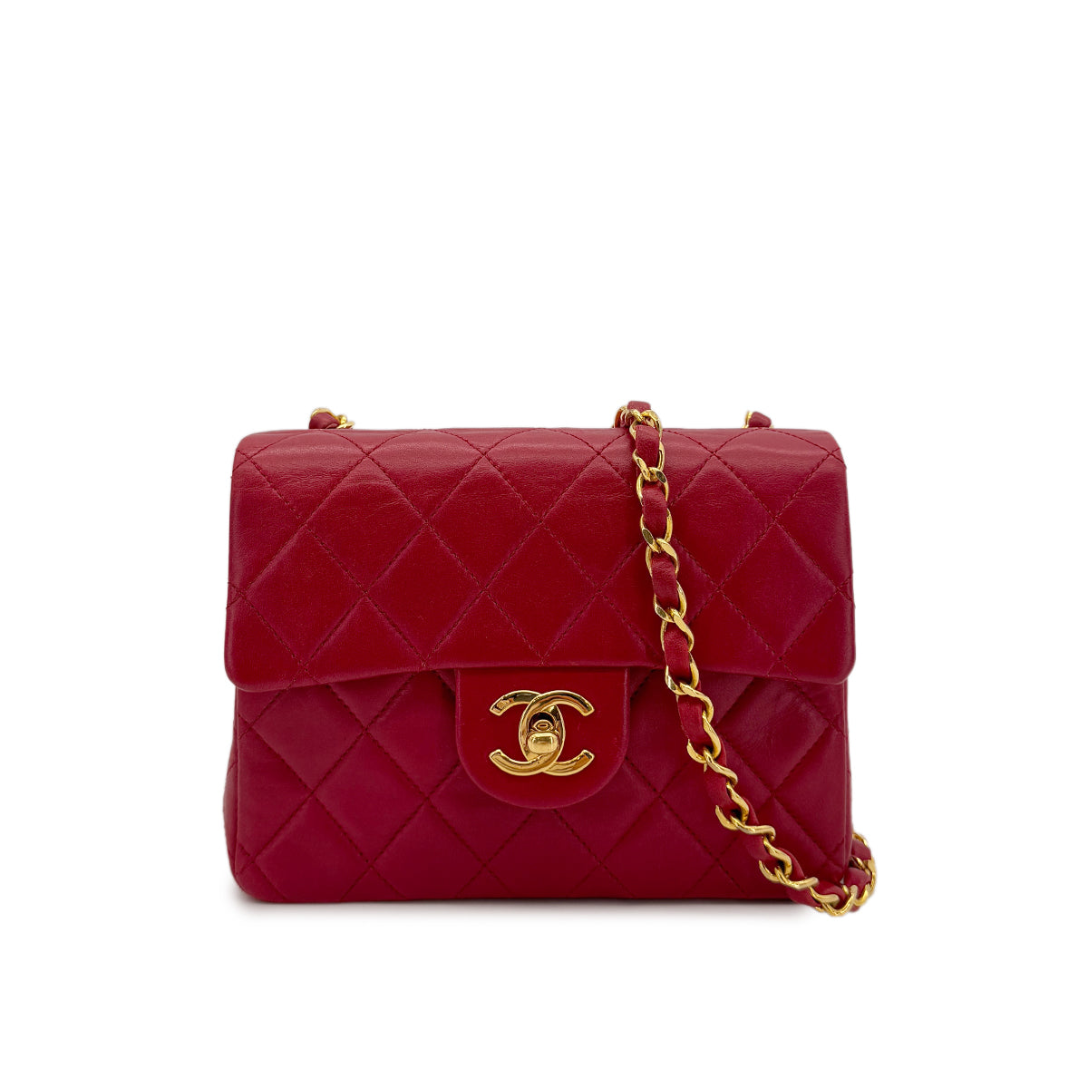 CHANEL VINTAGE MINI SQUARE 17 CHAIN SHOULDER BAG RED LAMB SKIN 90281834