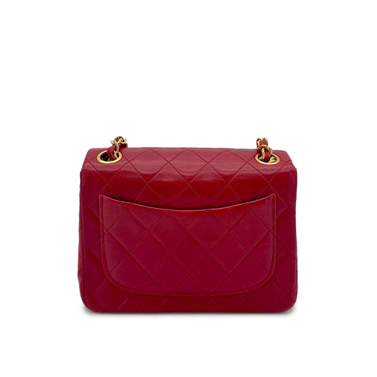 CHANEL VINTAGE MINI SQUARE 17 CHAIN SHOULDER BAG RED LAMB SKIN 90281834