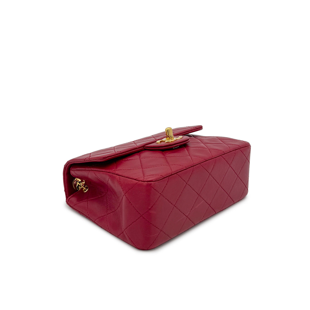 CHANEL VINTAGE MINI SQUARE 17 CHAIN SHOULDER BAG RED LAMB SKIN 90281834