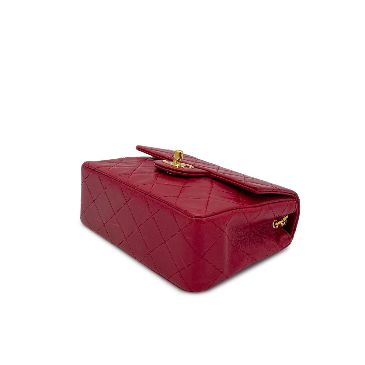 CHANEL VINTAGE MINI SQUARE 17 CHAIN SHOULDER BAG RED LAMB SKIN 90281834