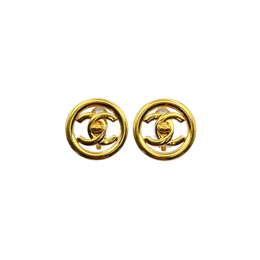 CHANEL VINTAGE EARRINGS TURN LOCK GOLD ACCESSORY 97P 90281844