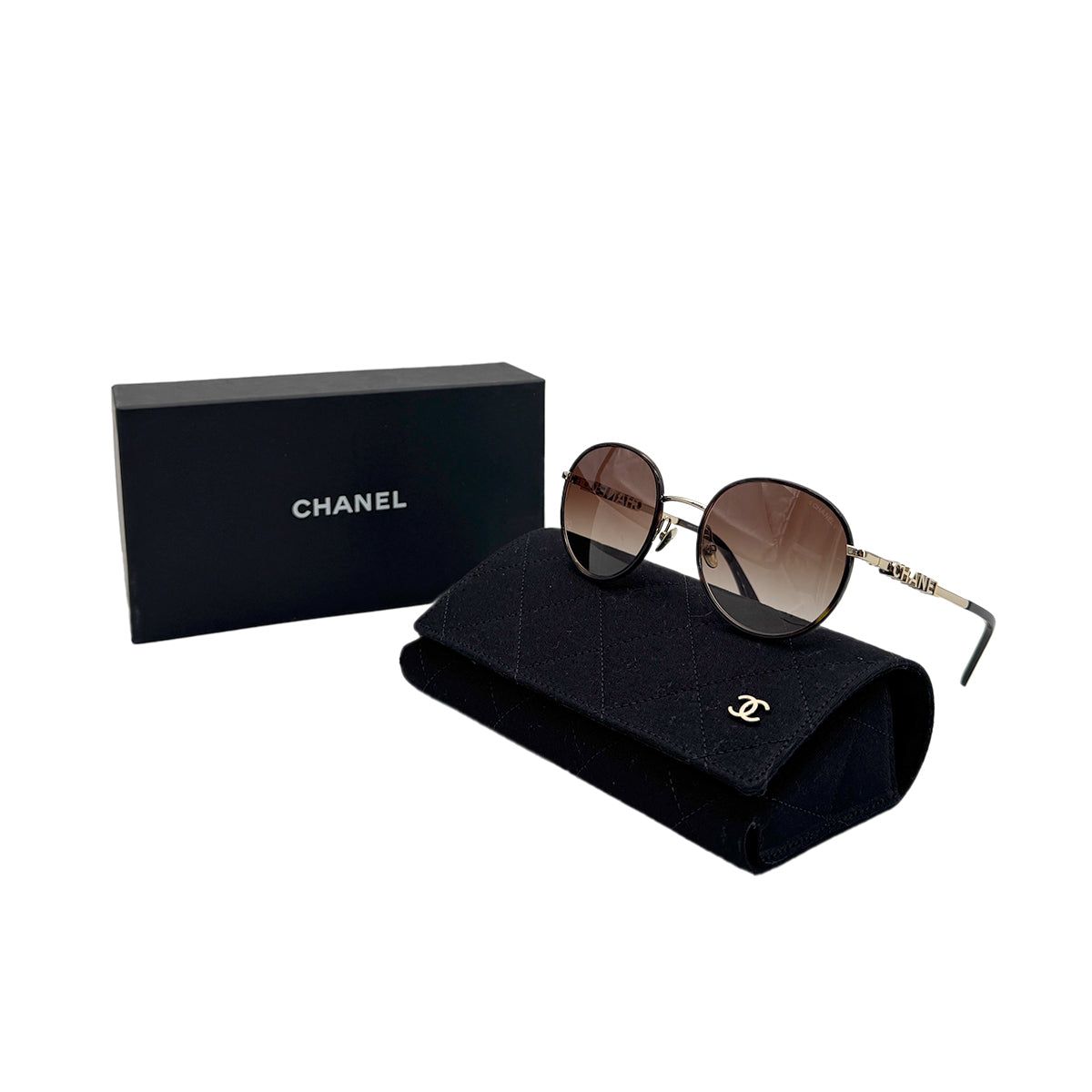 CHANEL SUNGLASSES LOGO BROWN GOLD EYEWEAR 90281856