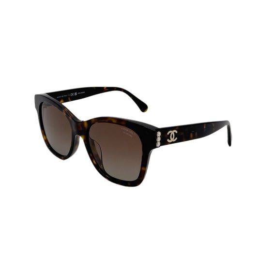 CHANEL SUNGLASSES COCOMARK BROWN TORTOISESHELL FAUX PEARL EYEWEAR 90281858