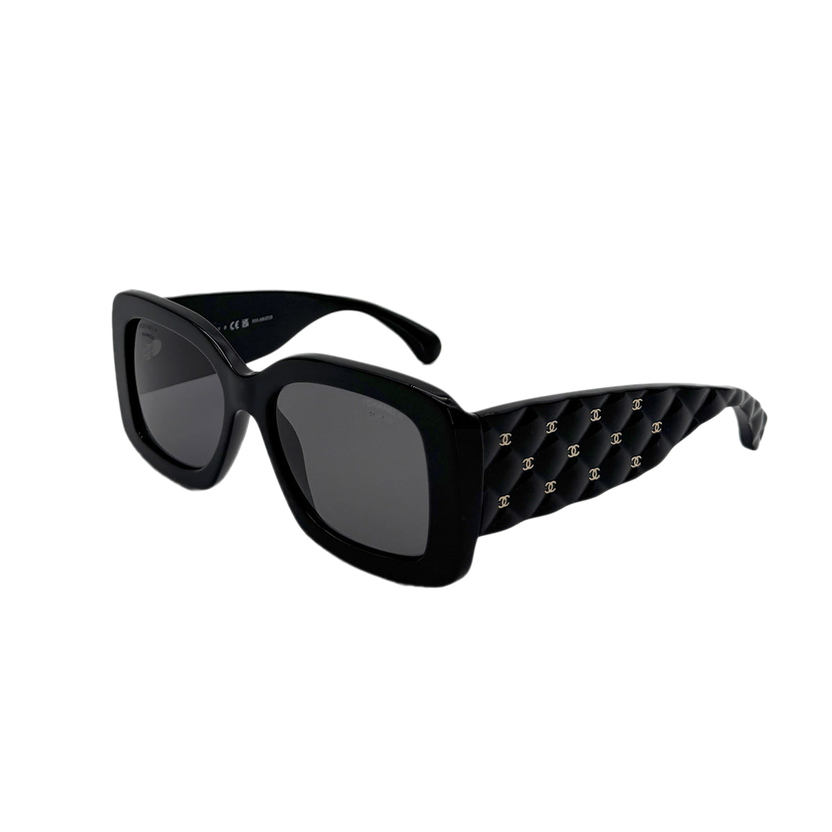 CHANEL VINTAGE SUNGLASSES COCOMARK MATELASSE BLACK GOLD EYEWEAR 90281860