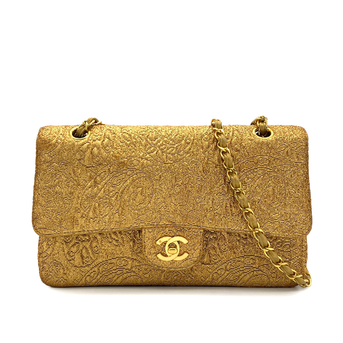 CHANEL VINTAGE CHAIN SHOULDER BAG NISHIJIN TEXTILE GOLD 90282046