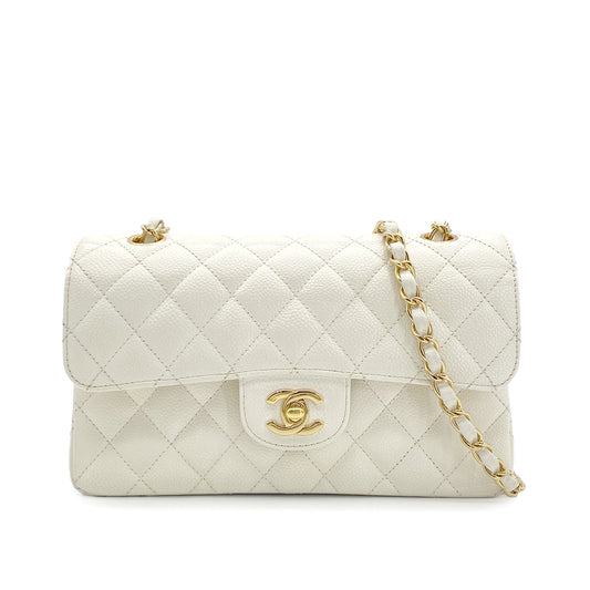 CHANEL VINTAGE CLASSIC FLAP SMALL CHAIN SHOULDER BAG WHITE CAVIAR SKIN 90282047
