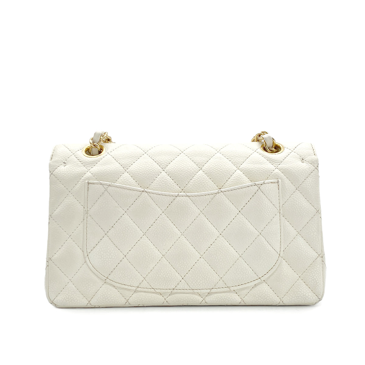 CHANEL VINTAGE CLASSIC FLAP SMALL CHAIN SHOULDER BAG WHITE CAVIAR SKIN 90282047