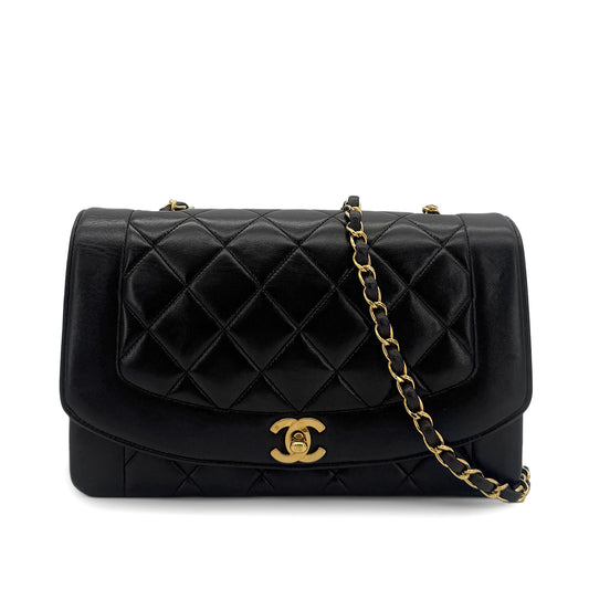 CHANEL VINTAGE DIANA MEDIUM CHAIN SHOULDER BAG BLACK LAMB SKIN 90282048