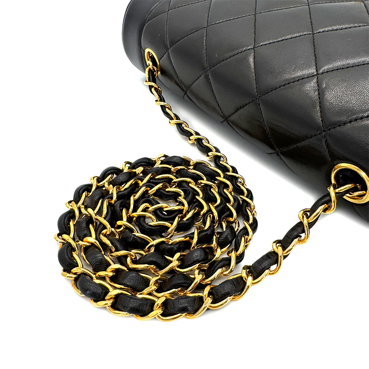 CHANEL VINTAGE DIANA MEDIUM CHAIN SHOULDER BAG BLACK LAMB SKIN 90282048