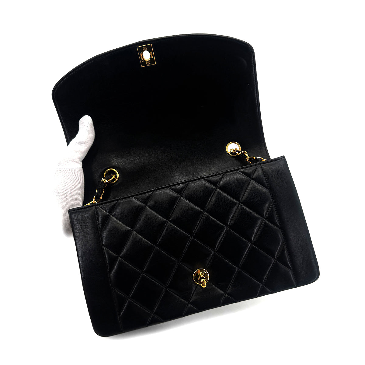 CHANEL VINTAGE DIANA MEDIUM CHAIN SHOULDER BAG BLACK LAMB SKIN 90282048