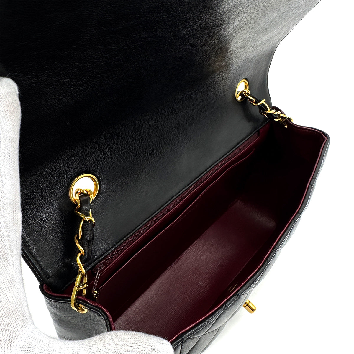 CHANEL VINTAGE DIANA MEDIUM CHAIN SHOULDER BAG BLACK LAMB SKIN 90282048