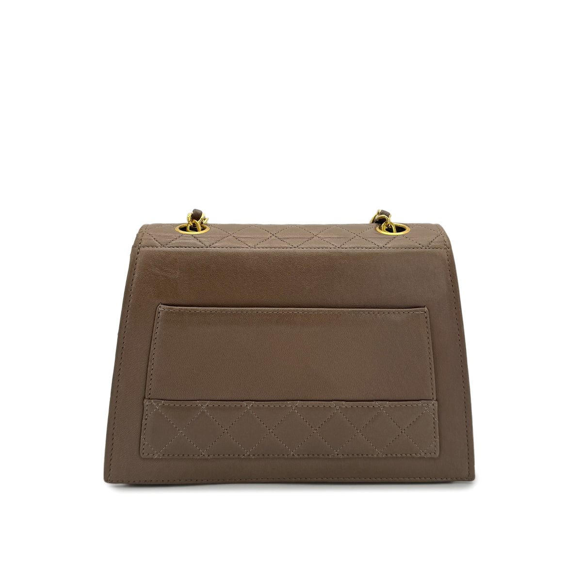 CHANEL VINTAGE MATELASSE TRAPEZOID CHAIN SHOULDER BAG BEIGE LAMB SKIN 90282049