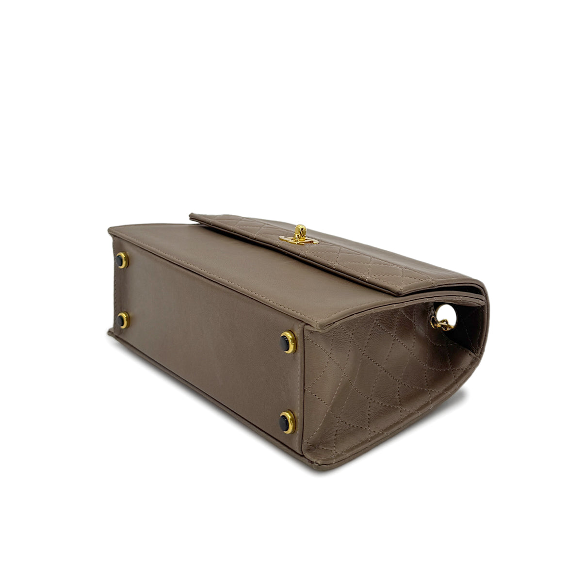 CHANEL VINTAGE MATELASSE TRAPEZOID CHAIN SHOULDER BAG BEIGE LAMB SKIN 90282049