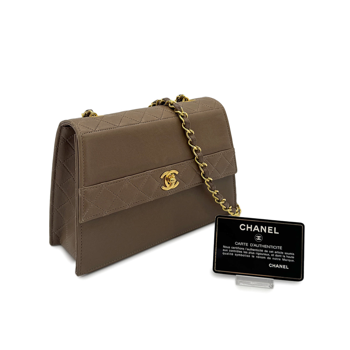 CHANEL VINTAGE MATELASSE TRAPEZOID CHAIN SHOULDER BAG BEIGE LAMB SKIN 90282049