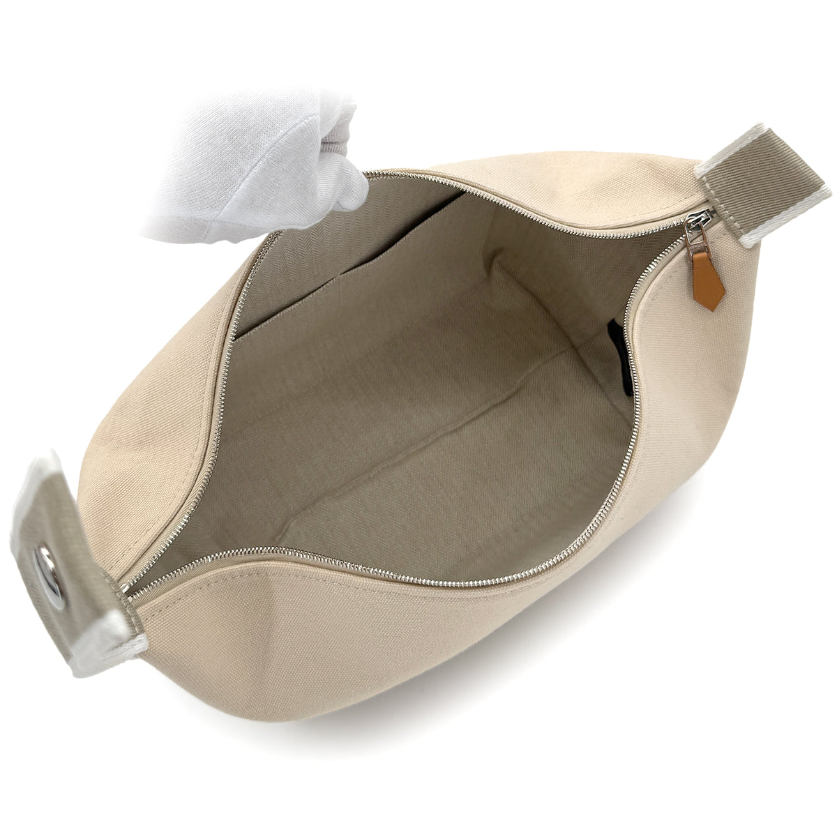 HERMES BRIDE A BRAC GM NATUREL TOILE H POUCH HAND BAG 90282050