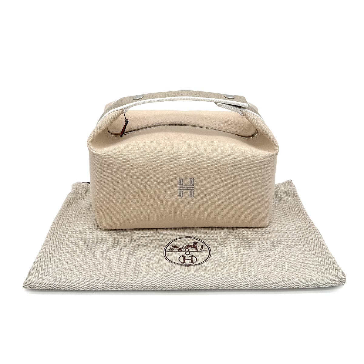 HERMES BRIDE A BRAC GM NATUREL TOILE H POUCH HAND BAG 90282050