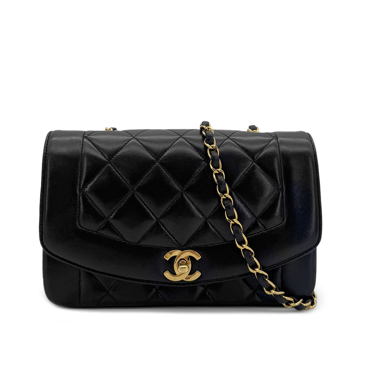 CHANEL VINTAGE DIANA SMALL CHAIN SHOULDER BAG BLACK LAMB SKIN 90282057