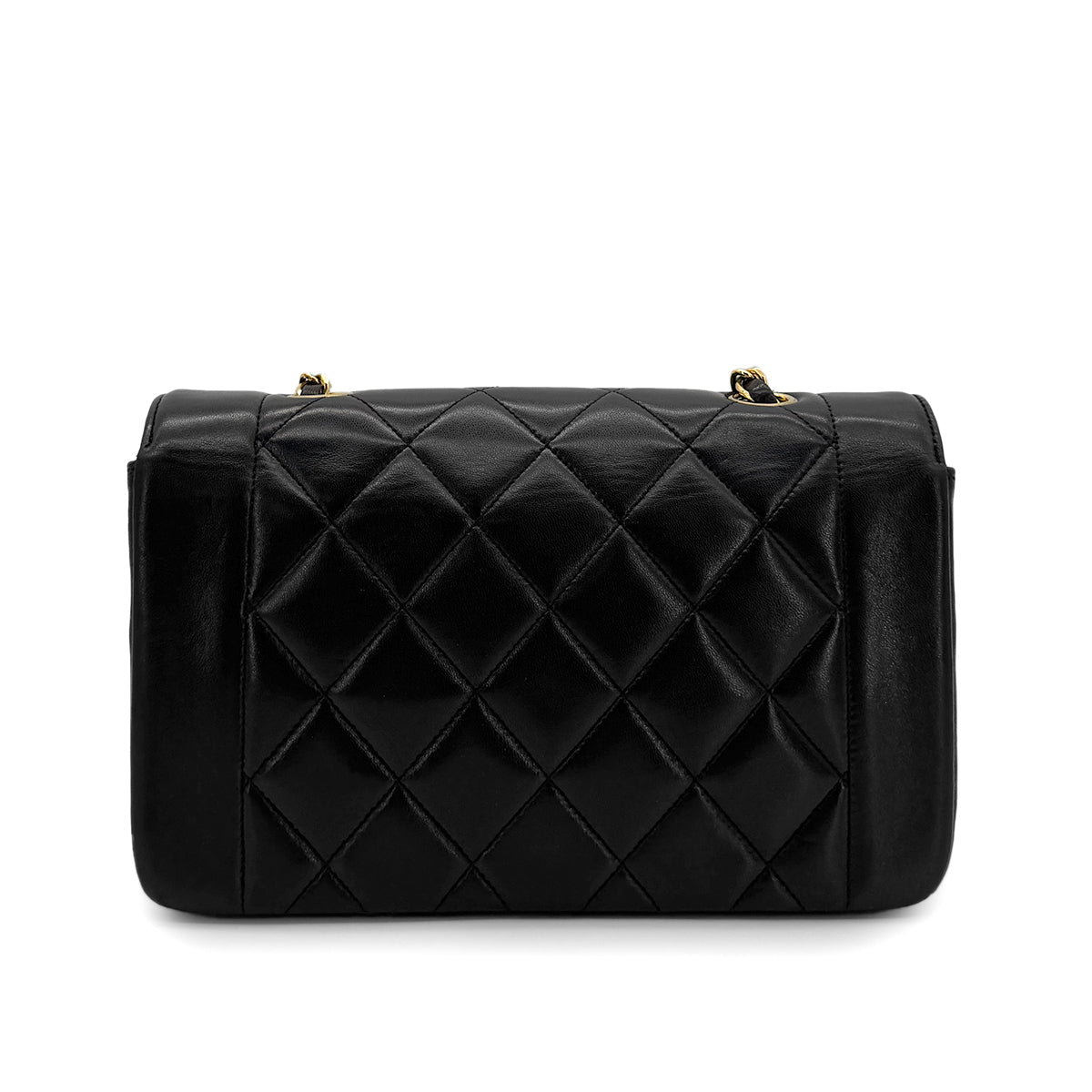 CHANEL VINTAGE DIANA SMALL CHAIN SHOULDER BAG BLACK LAMB SKIN 90282057