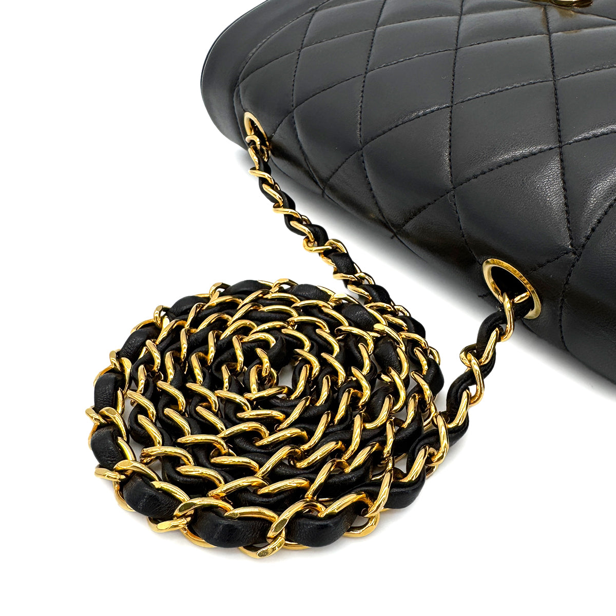 CHANEL VINTAGE DIANA SMALL CHAIN SHOULDER BAG BLACK LAMB SKIN 90282057