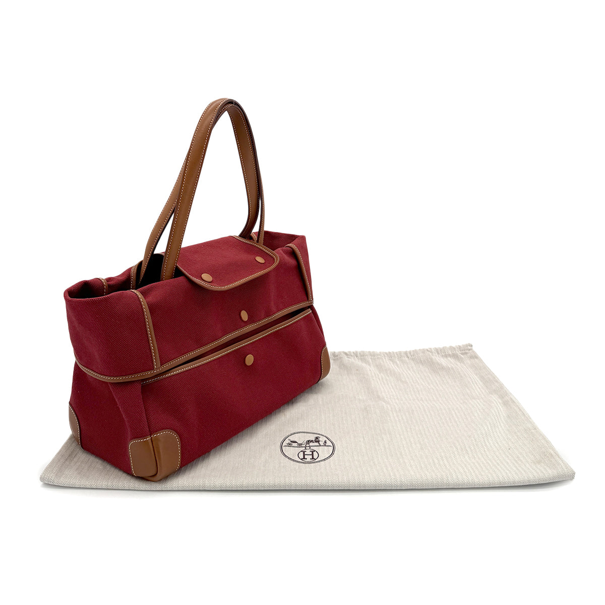 HERMES PASSE PASSE 35 ROUGE FAUVE TOILE GOELAND VEAU BARENIA TOTE BAG □R 90282060