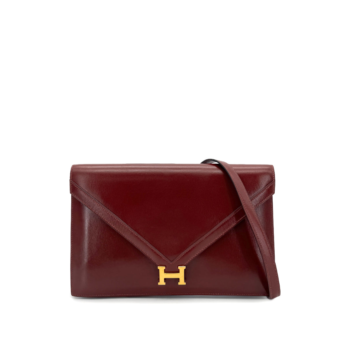HERMES LYDIE ROUGE H CLUTCH SHOULDER BAG BOXCALF 〇N 90282061