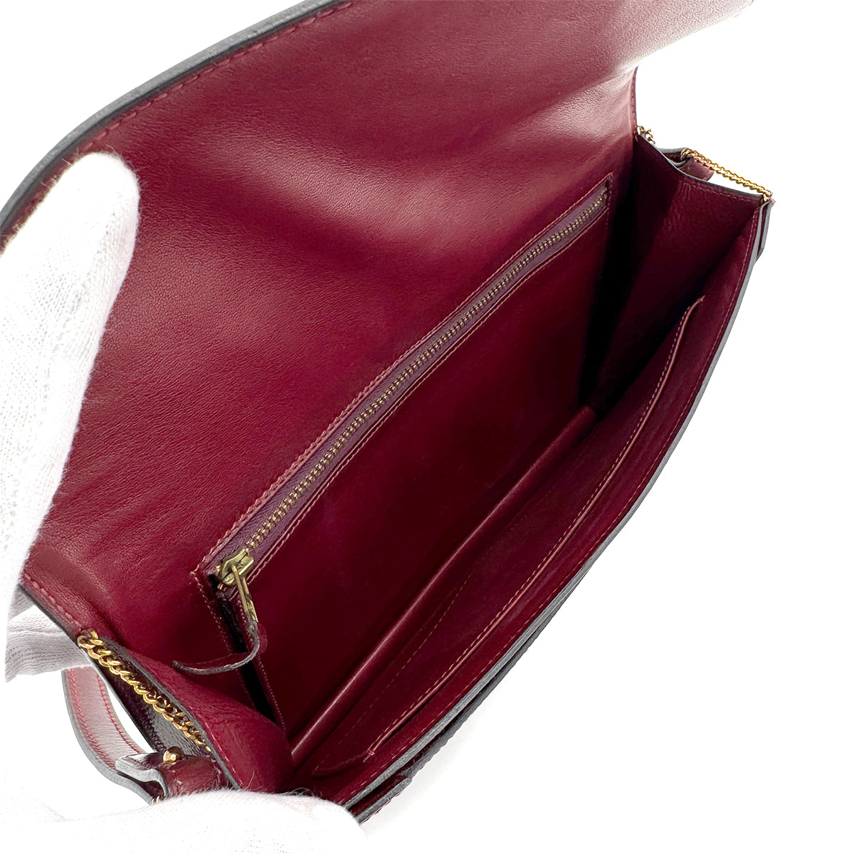 HERMES LYDIE ROUGE H CLUTCH SHOULDER BAG BOXCALF 〇N 90282061