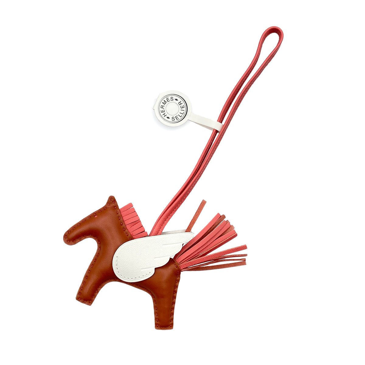 HERMES BAG CHARM RODEO PEGASUS PM CARNELIAN ROSE TEXESE WHITE AGNEAU MILO VEAU SWIFT U 90282079