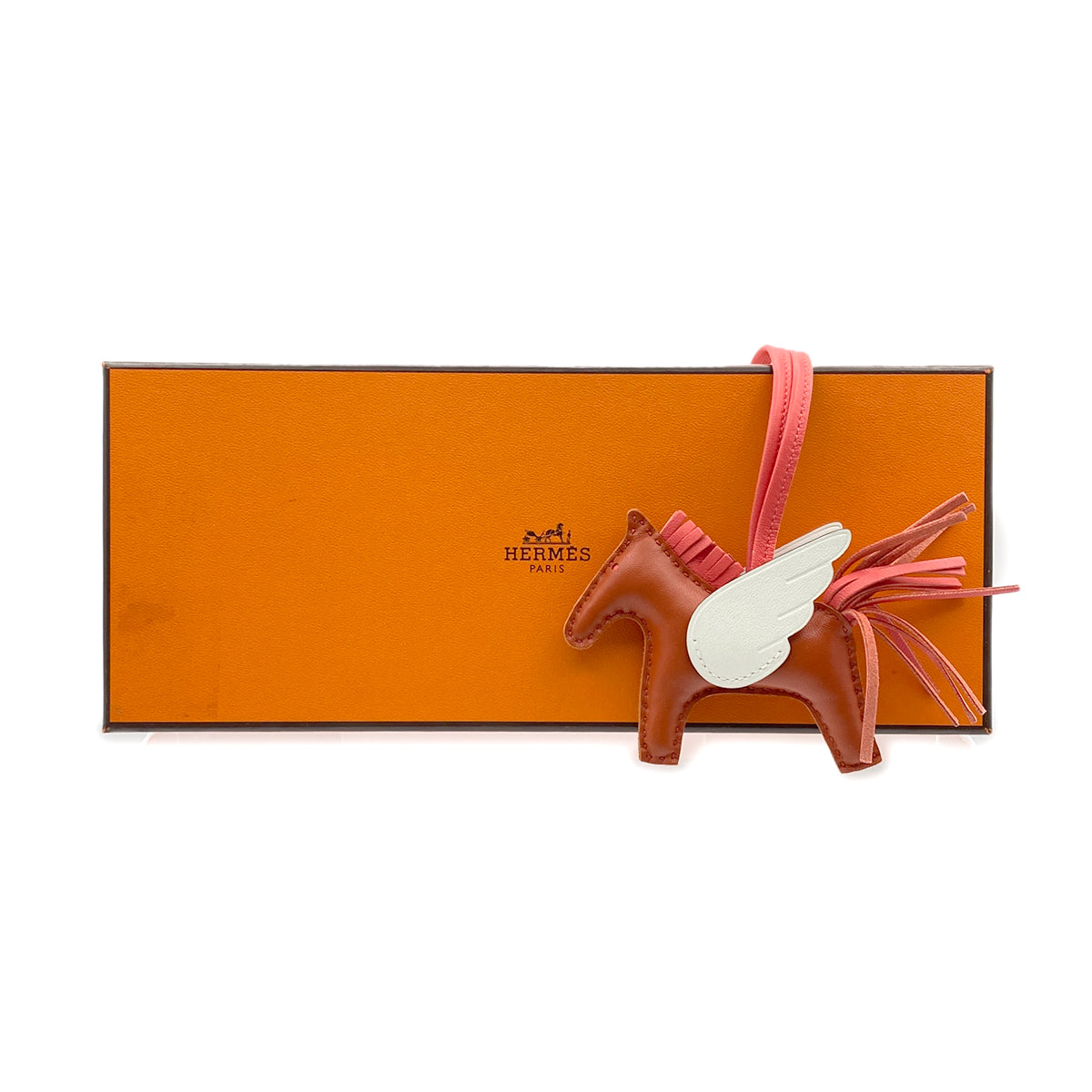 HERMES BAG CHARM RODEO PEGASUS PM CARNELIAN ROSE TEXESE WHITE AGNEAU MILO VEAU SWIFT U 90282079