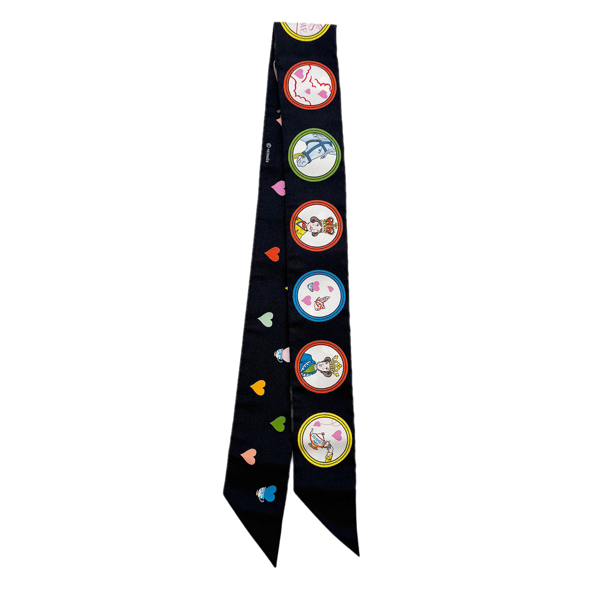 HERMES TWILLY TEA TIME VALENTINE HEART SCARF BLACK SILK 90282084