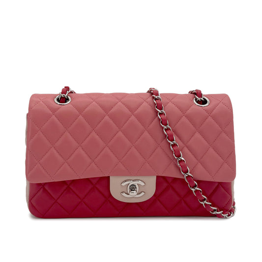 CHANEL MATELASSE CHAIN SHOULDER BAG CAMELLIA RHINESTONE FAUX PEARL PINK RED LAMB SKIN 90282272