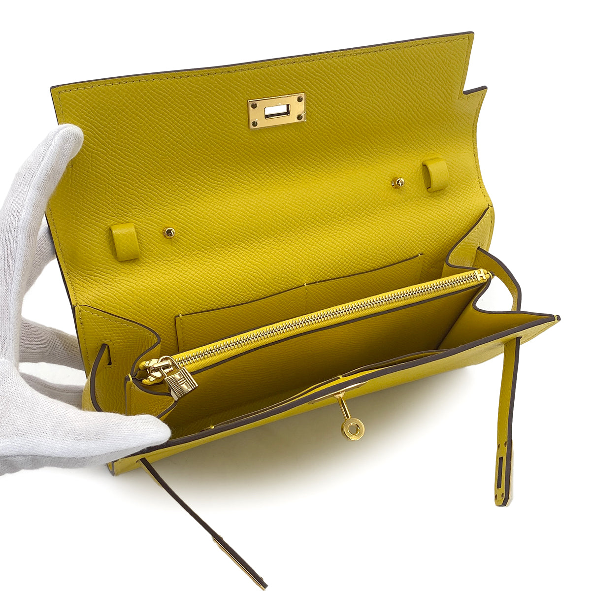 HERMES KELLY WALLET LONG TO GO JAUNE DE NAPLES VEAU EPSOM WALLET SHOULDER BAG B GHW 90282275
