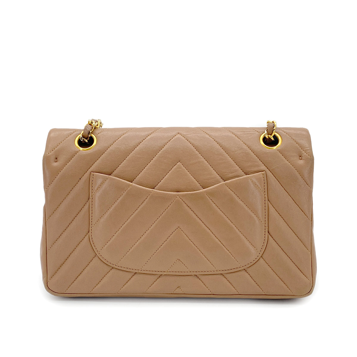CHANEL VINTAGE CHEVRON V STITCH CHAIN SHUOLDER BAG BEIGE PINK LAMB SKIN 90282276