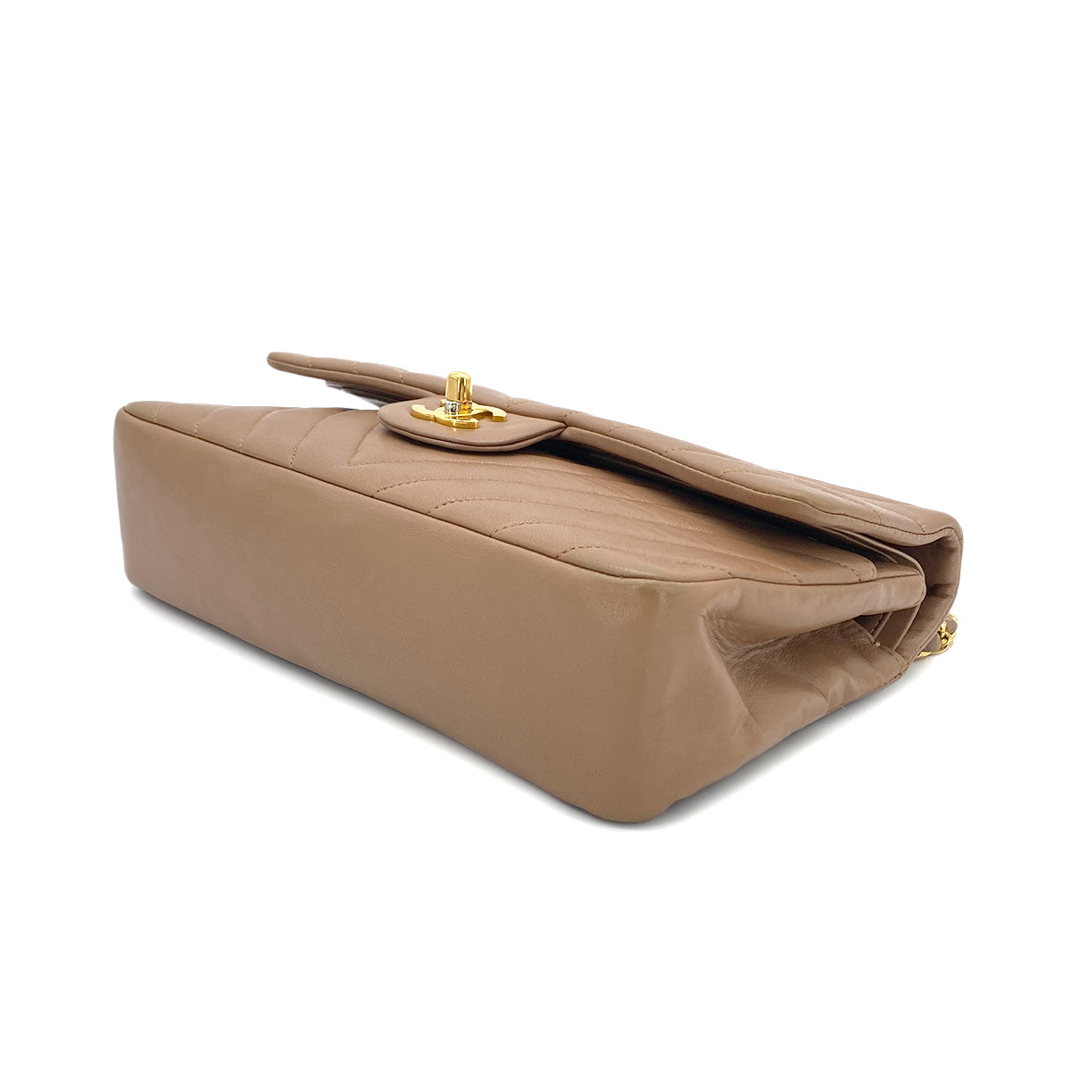 CHANEL VINTAGE CHEVRON V STITCH CHAIN SHUOLDER BAG BEIGE PINK LAMB SKIN 90282276