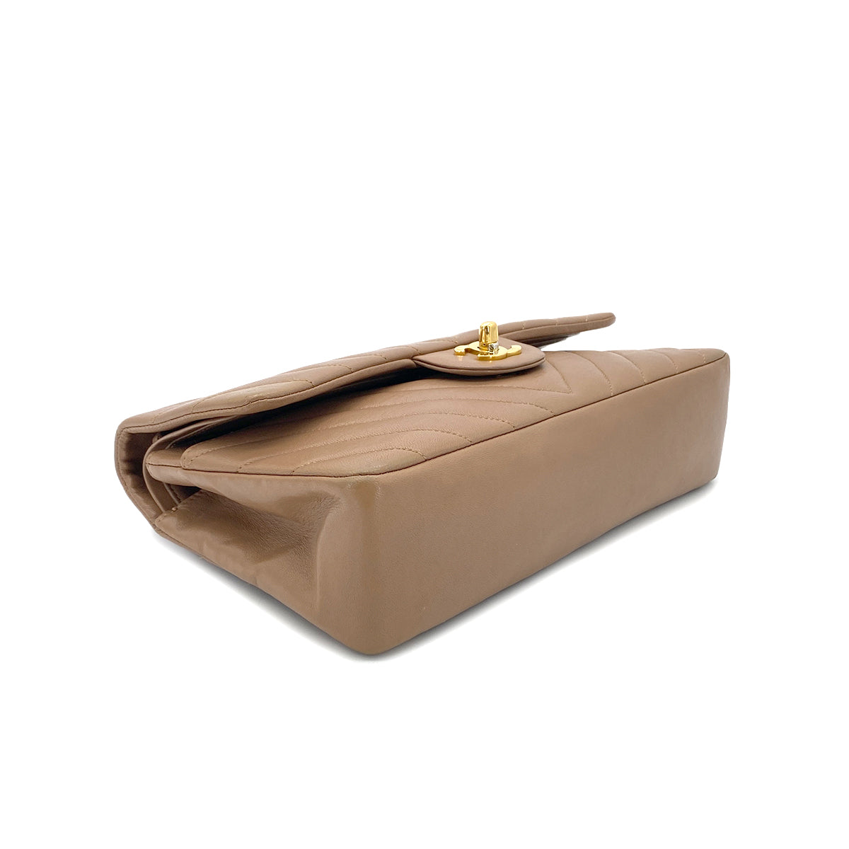 CHANEL VINTAGE CHEVRON V STITCH CHAIN SHUOLDER BAG BEIGE PINK LAMB SKIN 90282276