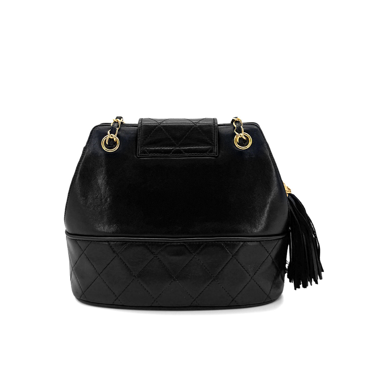 CHANEL VINTAGE MATELASSE FRINGE CHAIN SHOULDER BAG BLACK LAMB SKIN 90282279