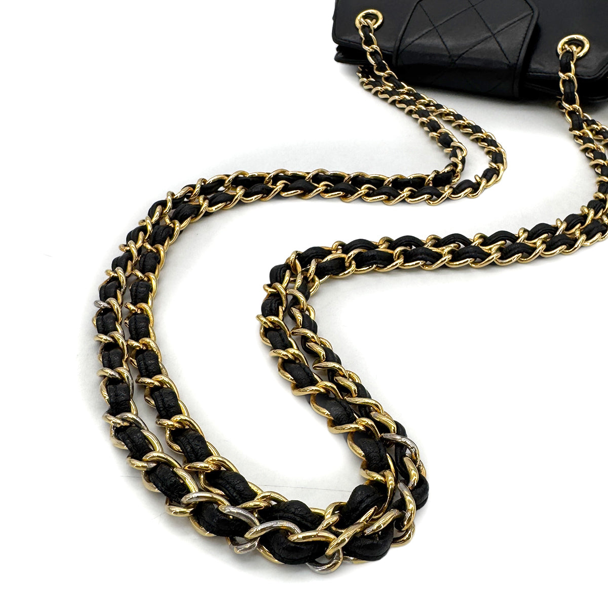 CHANEL VINTAGE MATELASSE FRINGE CHAIN SHOULDER BAG BLACK LAMB SKIN 90282279