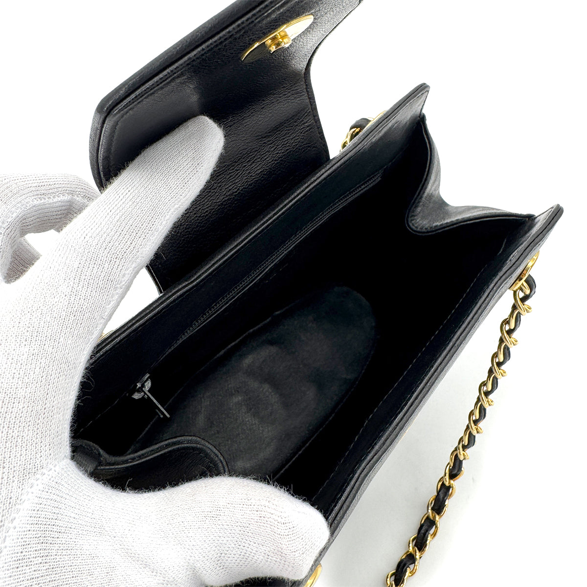 CHANEL VINTAGE MATELASSE FRINGE CHAIN SHOULDER BAG BLACK LAMB SKIN 90282279