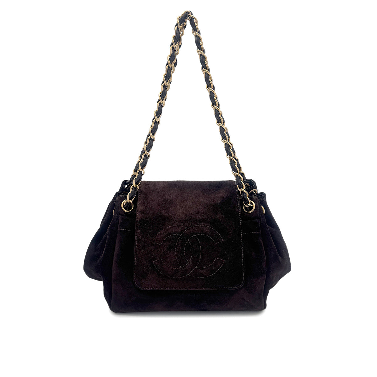 CHANEL VINTAGE COCOMARK CHAIN SHOULDER BAG BROWN SUEDE 90282282