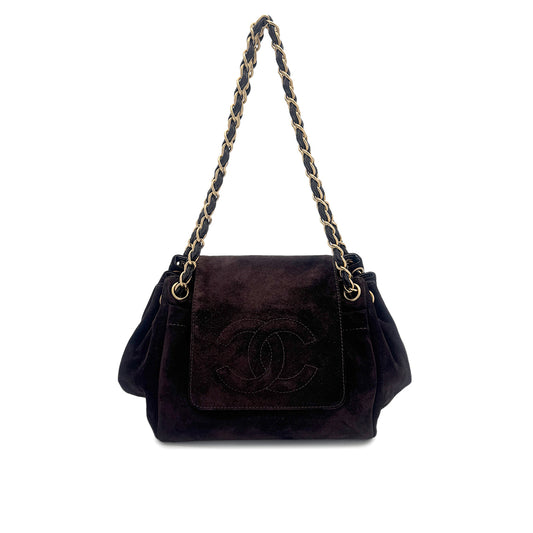 CHANEL VINTAGE COCOMARK CHAIN SHOULDER BAG BROWN SUEDE 90282282